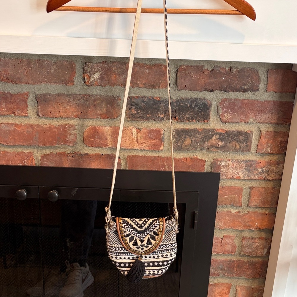 Accessorize Black And White Patterned Crossbody B… - image 1